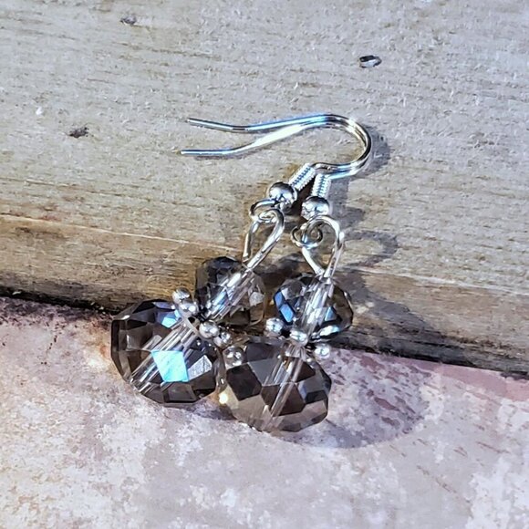 Vintage Faceted Clear Smoke Crystal Rondelle Silver Plated Bali Style Daisy Bead - Picture 2 of 7